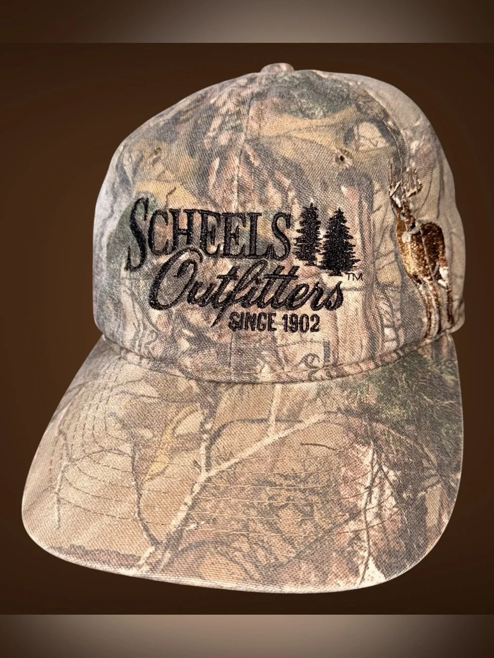 Scheels Outfitters X Realtree Camouflage Embroidered Buck Deer Hunting Hat